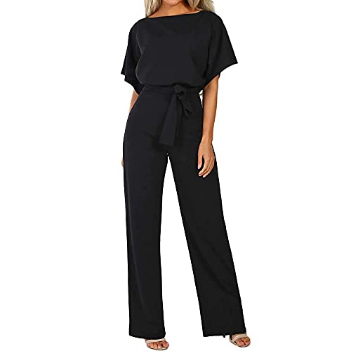 Coloody Damen Lang Jumpsuit Overall Hosenanzug Elegant Romper Kurzarm Rundhals...