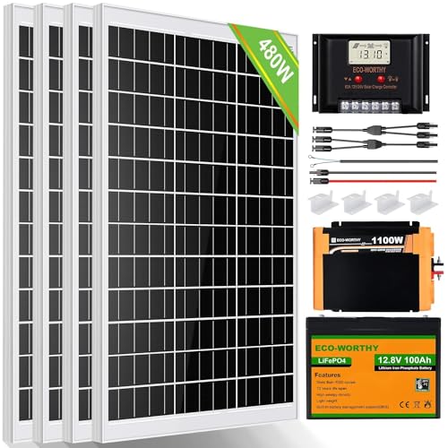 ECO-WORTHY 2 kW·h Solarsystem 480W 24V mit Wechselrichter und Batterie...