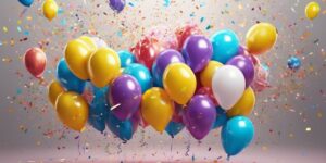 inspirational birthday celebration with balloons and confetti