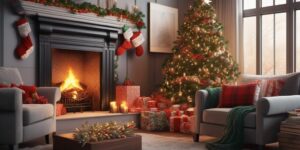 family gathering Christmas cozy fireplace