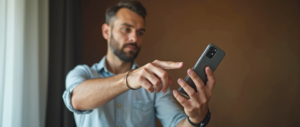 Smartphone mit PayPal-App und Lade-Icon in Händen.
